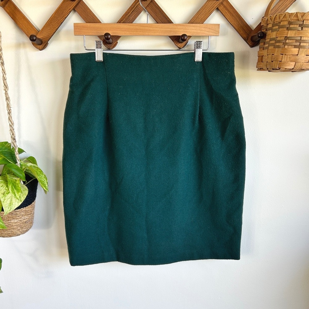Capezio Vintage Wool Cashmere Pencil Skirt Forest Green Size 14 Made in USA